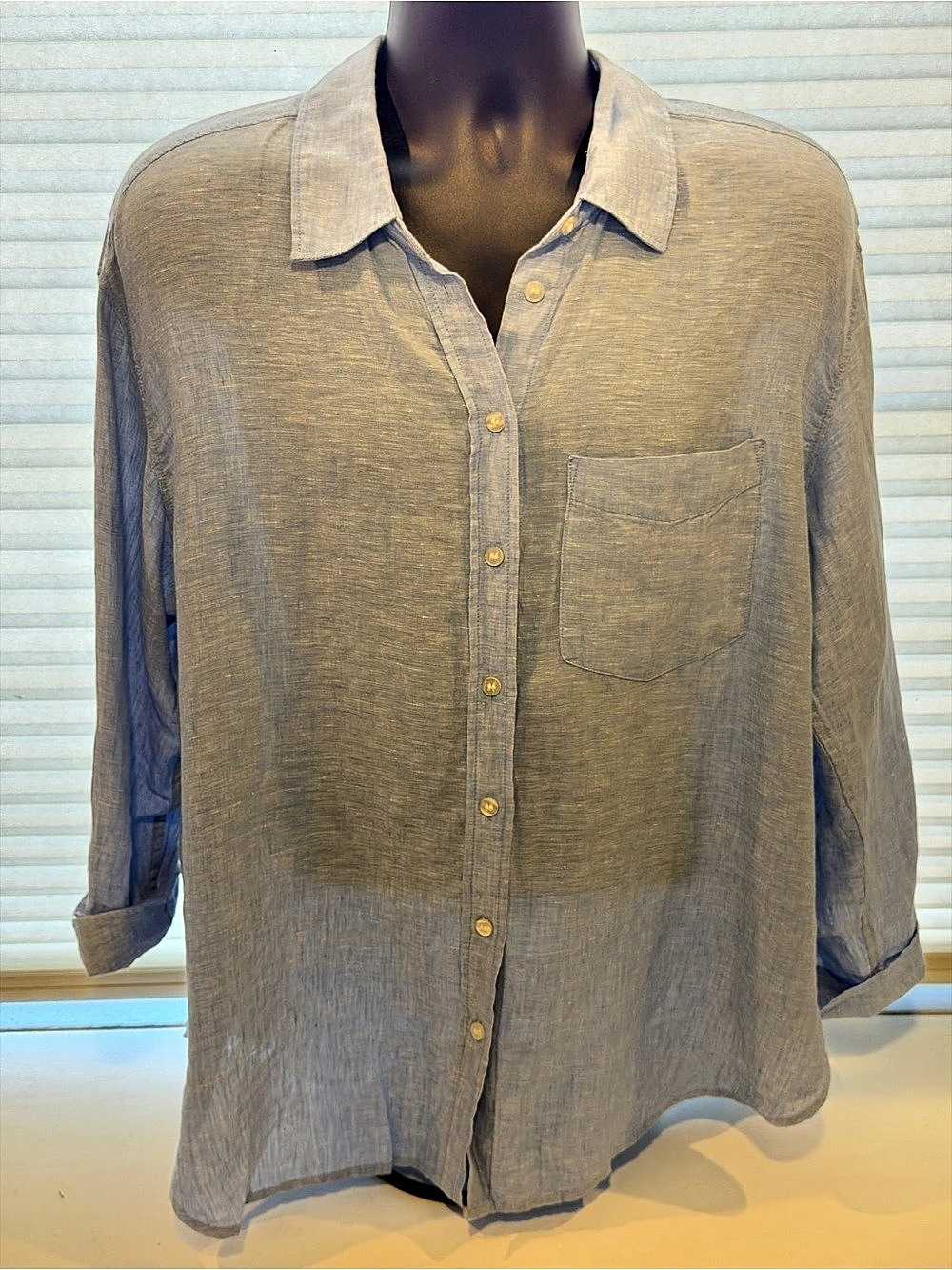 GAP 100% Linen Oversized Shirt Blue Large